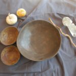 Handmade Brown Ceramic Bowl with 2 Saucers