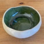 Handmade White and Green Ceramic Bowl