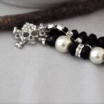 Crystal and Pearls Bracelet with Rhinestone skull
