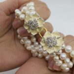 Fresh Water Pearl Bracelet with Rhinestone Brooches