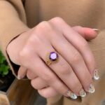Purple Stone Filigree Ring - 14K Solid Gold