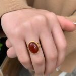 Agate Stone Brown Ring - 14K Solid Gold