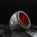 Red Tourmaline Stone Sterling Silver Ring Man & Woman
