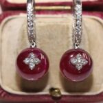 Ponte Vecchio Brand Natural Diamond And Around Ruby Decorated Earring - 18k White Gold