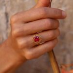 Red Stone Sun Ring - 14K Solid Gold