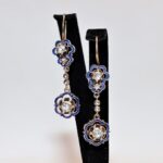Natural Rose Cut Diamond And Enamel Decoratep Drop Earring - 8k gold