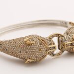 Double Tiger Head Style Round Shape Topaz Zircon and Marquise Shiny Ruby 925 Sterling Silver Bangle