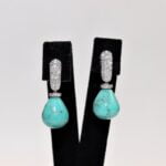 Natural Diamond And Drop Natural Turquoise Decorated Earring - 18k Gold