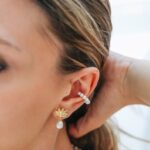 Lotus Flower Dangle Pearl Earrings