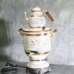 White Colour Floral Design Electric Copper Samovar