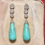Natural Diamond And Drop Natural Turquoise Decorated Pretty Earring - 18k Gold