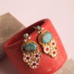 Turquoise Dangling Handmade Gold Earrings