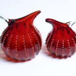 Beaded Glass Ruby Red Murano Jug or Saucer Double Set