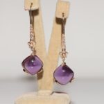 Natural Diamond And Amethyst Decorated Strong Drop Earring - Vintage Original 18k Gold