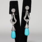 Natural Diamond And Drop Natural Turquoise Decorated Earring - 18k Gold