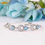 Sky Blue Topaz Silver Shiny Moon Star Bracelet - 925 Sterling Filigree