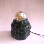 Black and Yellow Checked Sculptural Amorphous Form Table Lamp