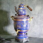 Blue Colour Floral Design Electric Copper Samovar