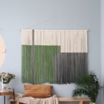 Ombre macrame fiber wall art - gray and olive green