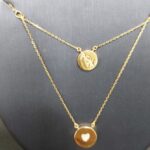 Dainty Double Pendant Love Necklace with Chain 14 K Gold