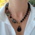 Raw Labradorite Black Onyx Necklace Pendant