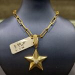 Gold Star Pendant Necklace with Shiny Stone & Chain 14K