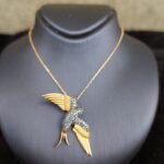 Gold Phoenix Necklace with Shiny Stone 14K