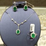 Green Emerald Set - All Handmade Necklace Ring Earrings - 18 K Gold