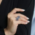 Sapphire & Diamond Ring Natural Marquise Cut 14K Solid White Gold