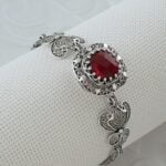 Ruby Silver Gothic Filigree Square Women Bracelet - 925 Sterling Silver