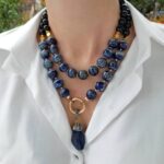 Lapis Lazuli Black Onyx Large Two Strand Necklace Bead