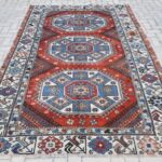 Vintage Bohemian Oversize Blue Handwoven Salon Carpet - 69x103 inches
