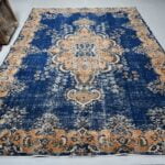 Handmade Large Blue Vintage Salon Carpet - 82x123 inches